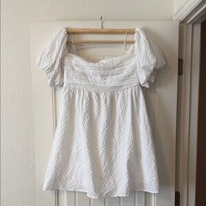Abercrombie & Fitch White Puff Sleeve Off the Shoulder Short Mini Dress
